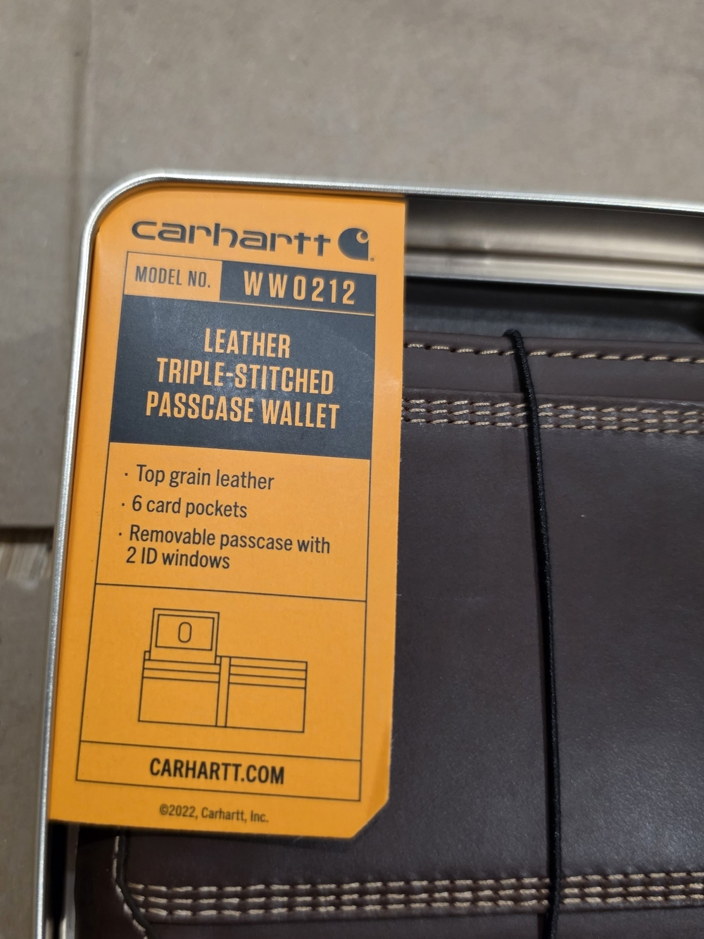 Carhartt Brown Leather Triple-Stitched Passcase Wallet